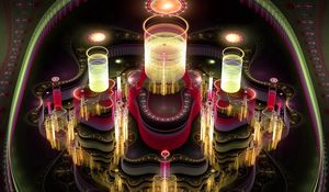 Preview wallpaper fractal, pink, red, city, imagination