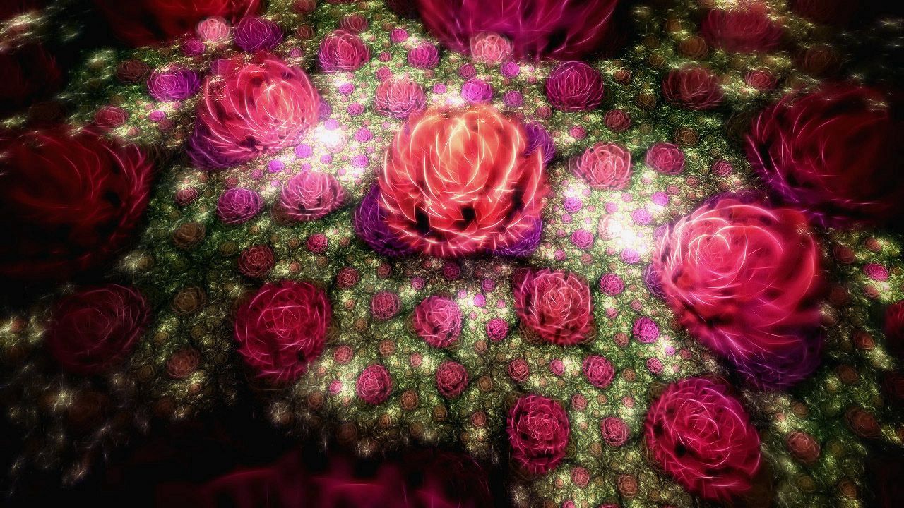 Wallpaper fractal, rose, red, light