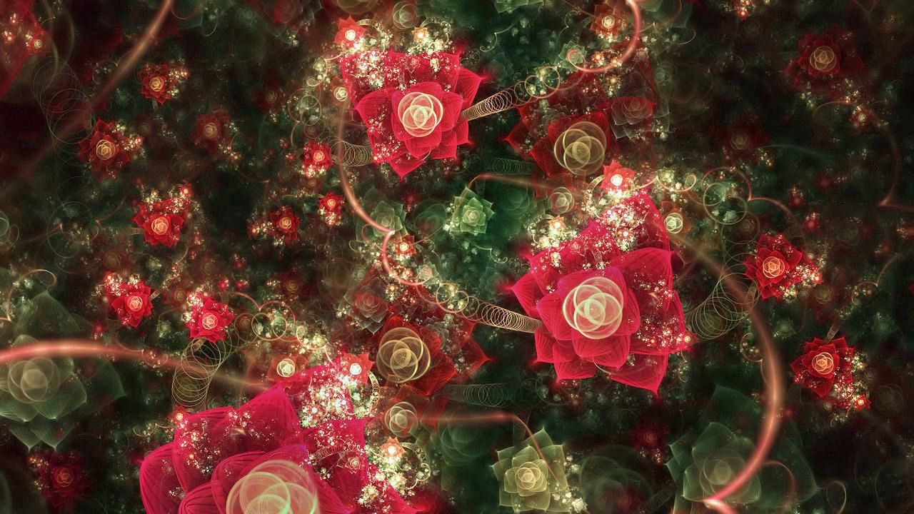 Wallpaper fractal, roses, buds, colorful