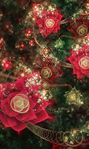 Preview wallpaper fractal, roses, buds, colorful