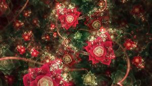 Preview wallpaper fractal, roses, buds, colorful