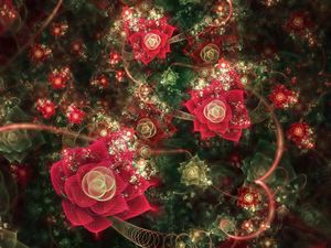 Preview wallpaper fractal, roses, buds, colorful