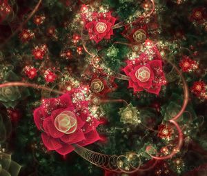 Preview wallpaper fractal, roses, buds, colorful