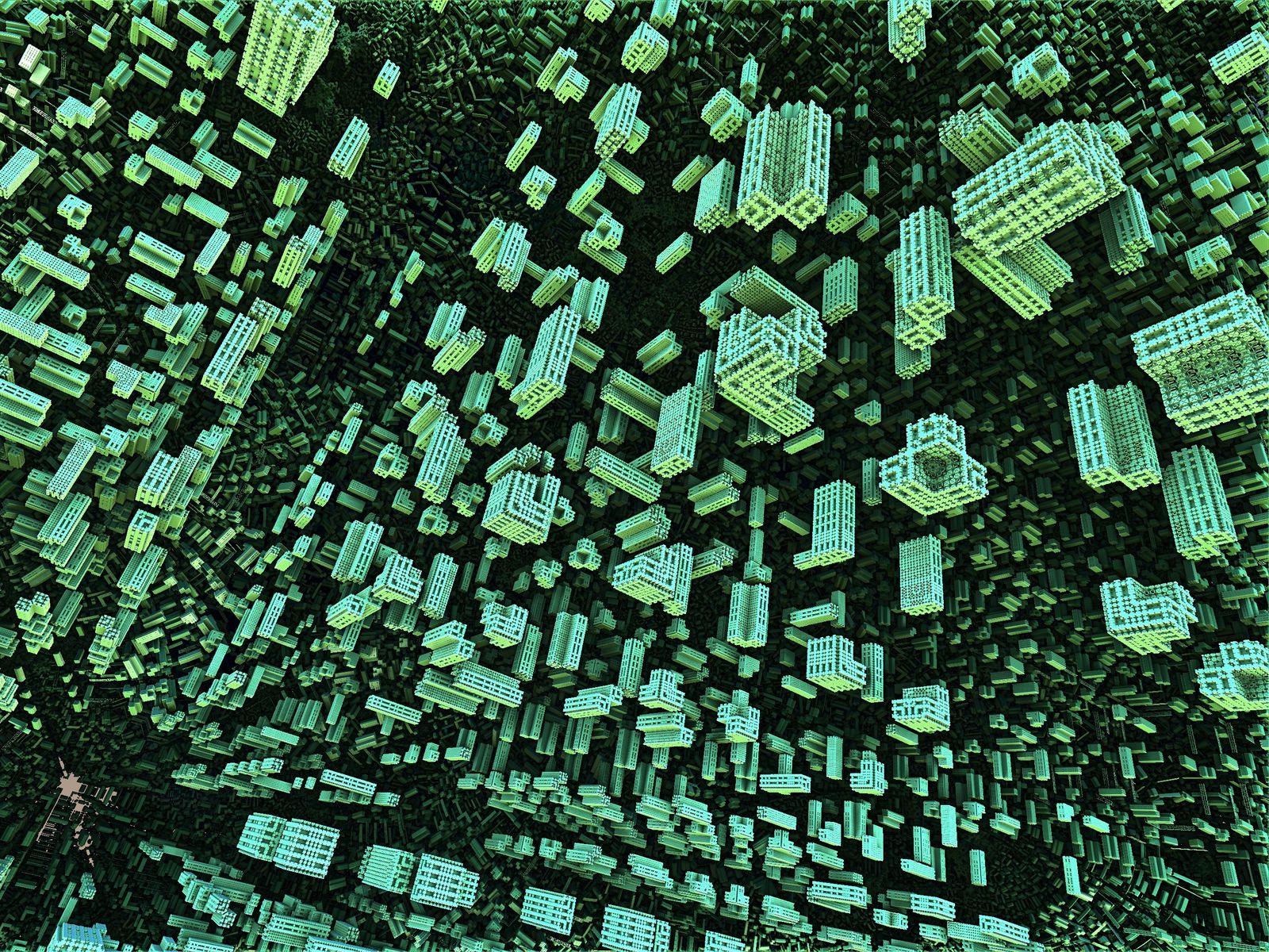 1600x1200 Wallpaper fractal, shape, green, design, structure, 3d