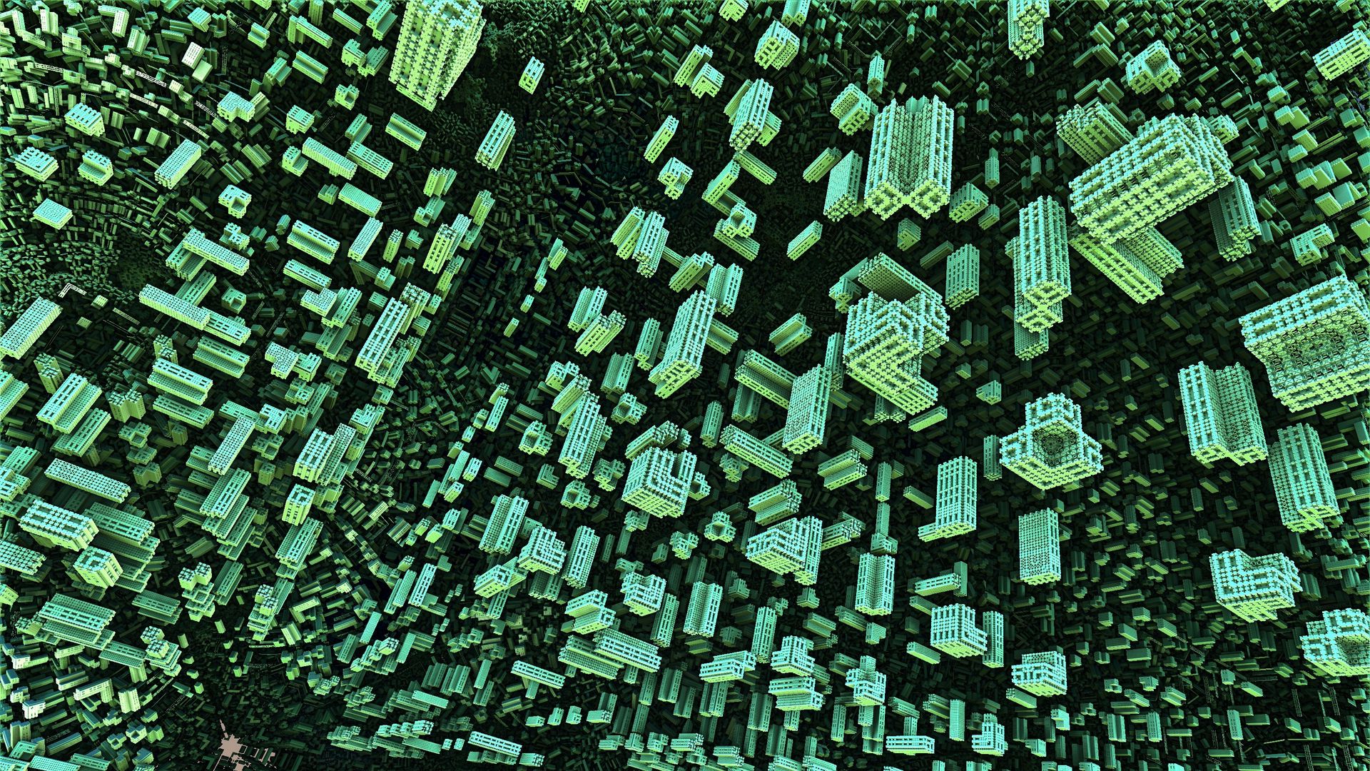 1920x1080 Wallpaper fractal, shape, green, design, structure, 3d