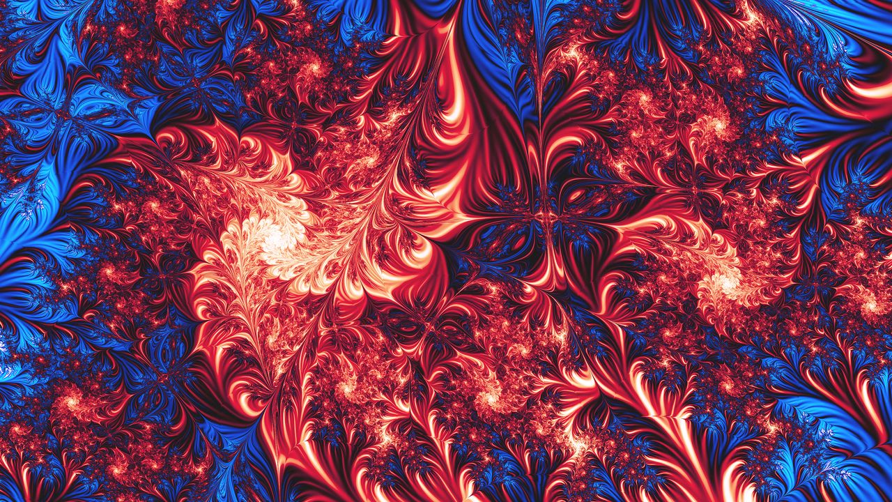 Wallpaper fractal, shapes, abstraction, red, blue