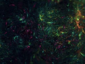 Preview wallpaper fractal, shine, green, pink, dark, abstraction