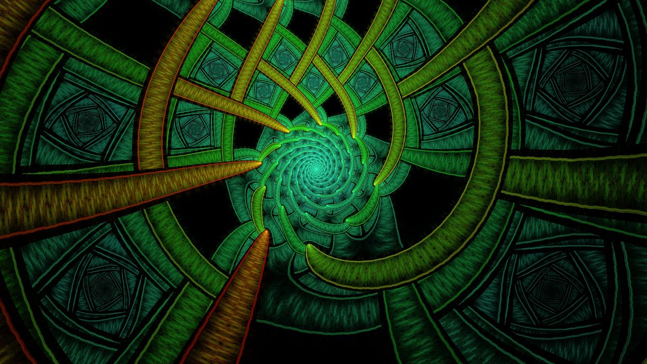 Wallpaper fractal, spiral, abstraction, green, pattern