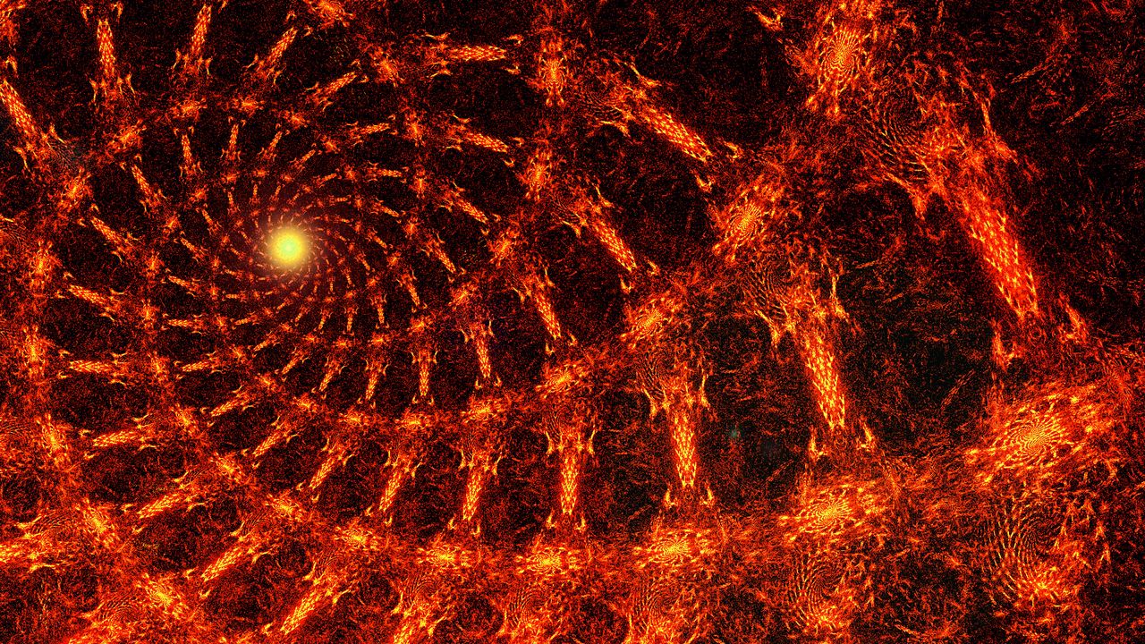Wallpaper fractal, spiral, fiery, bright, glow