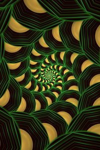 Preview wallpaper fractal, spiral, pattern, abstraction, green, yellow