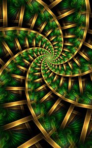 Preview wallpaper fractal, spiral, pattern, abstraction, green, golden