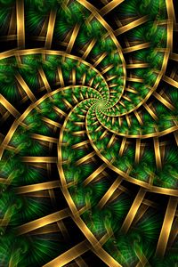 Preview wallpaper fractal, spiral, pattern, abstraction, green, golden