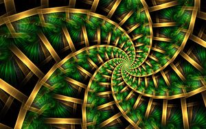 Preview wallpaper fractal, spiral, pattern, abstraction, green, golden