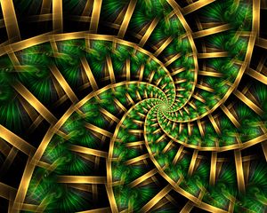Preview wallpaper fractal, spiral, pattern, abstraction, green, golden