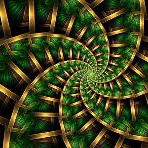 Preview wallpaper fractal, spiral, pattern, abstraction, green, golden