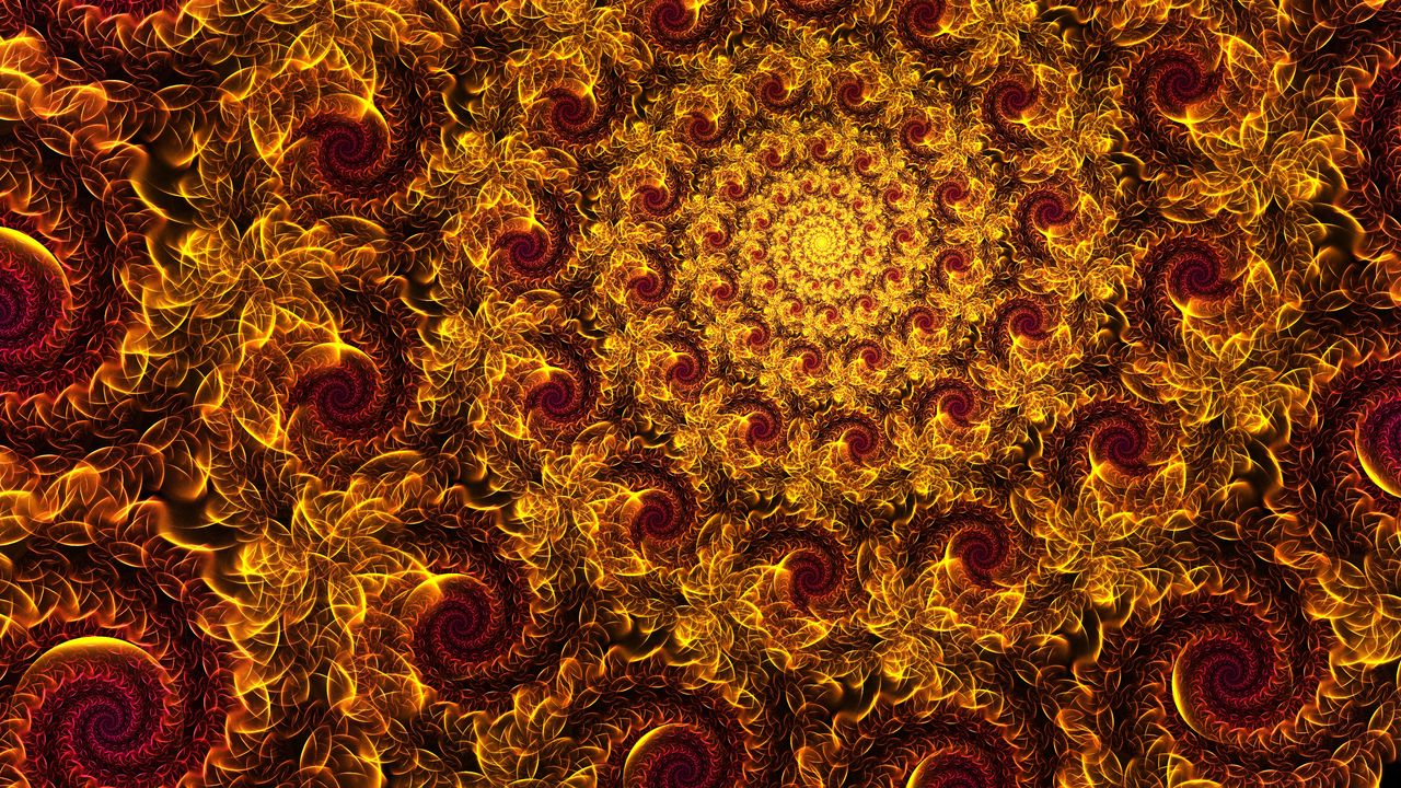 Wallpaper fractal, spiral, pattern, abstraction, yellow, red
