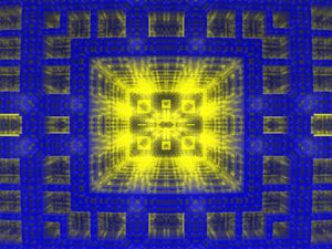 Preview wallpaper fractal, squares, shapes, glow, blue, yellow, abstraction