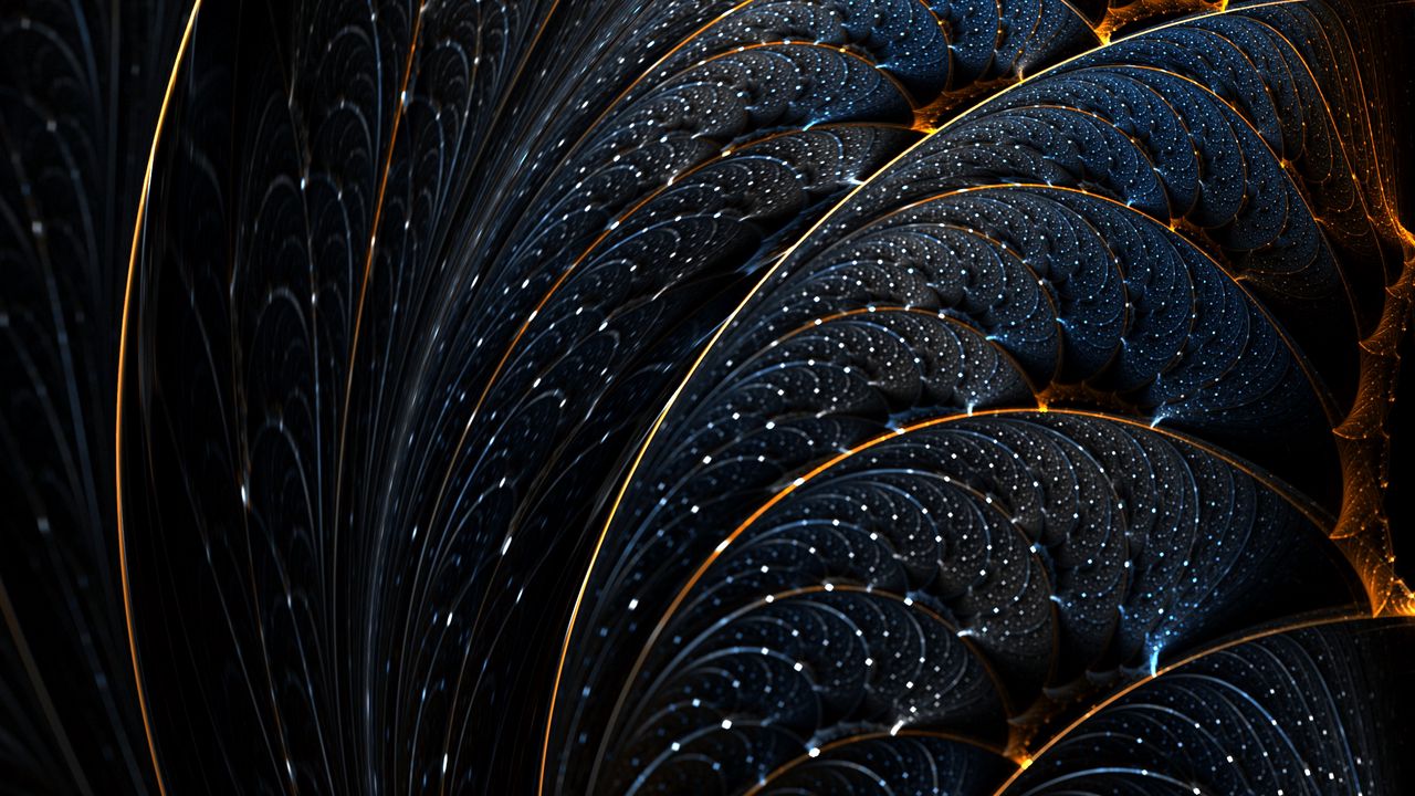 Wallpaper fractal, structure, shine, dark, blue, golden