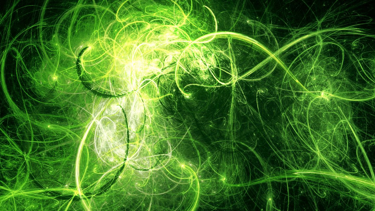 Wallpaper fractal, tangled, glow, green, abstraction