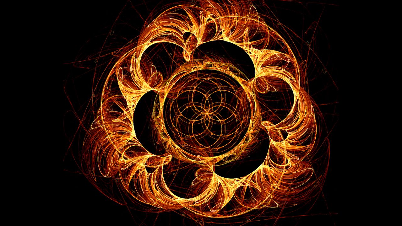 Wallpaper fractal, tangled, swirling, bright, fiery