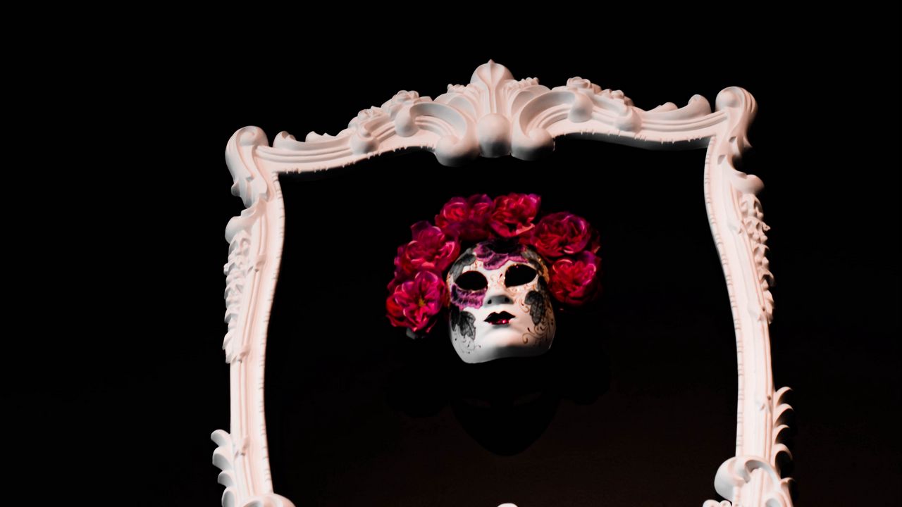 Wallpaper frame, mask, flowers, black