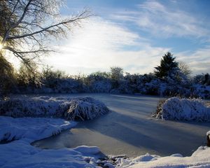 Preview wallpaper france, lake, ice, frost, hoarfrost, winter, sky, morning, light