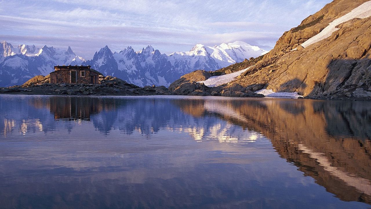 Wallpaper france, lake, mountains, structure, water table