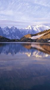 Preview wallpaper france, lake, mountains, structure, water table