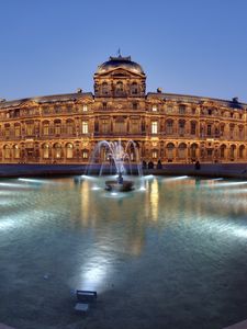 Preview wallpaper france, louvre, panorama, fountain, lights, evening, attractions