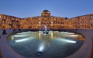Preview wallpaper france, louvre, panorama, fountain, lights, evening, attractions