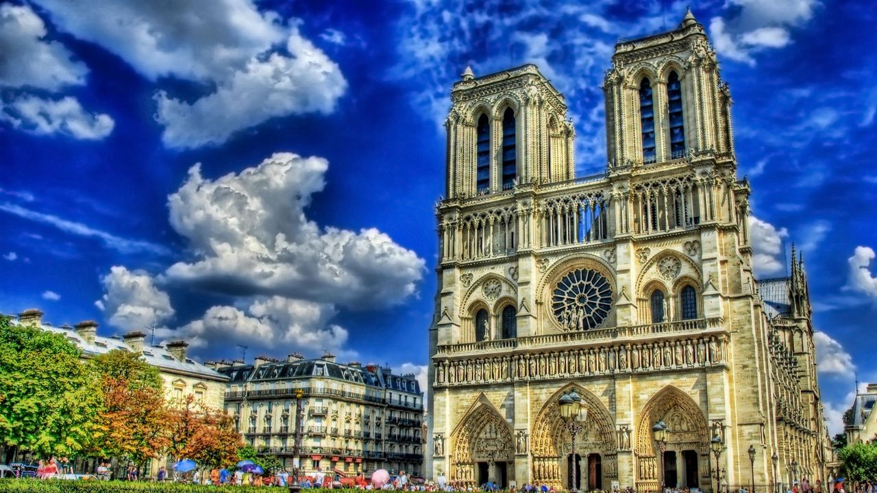 Wallpaper france, square, cathedral, sky, hdr