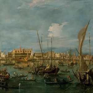 Preview wallpaper francesco guardi, venice from the bacino di san marco, oil, canvas, baroque