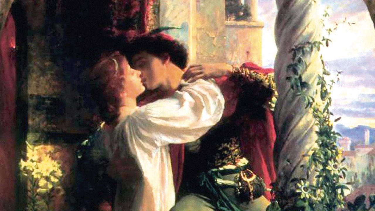 Wallpaper frank dicksee, romeo and juliet, kiss, art, love, tenderness