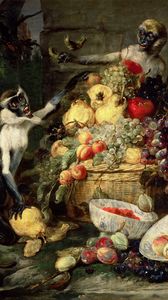Preview wallpaper frans snyders, monkeys stealing fruit, picture, baroque, flanders