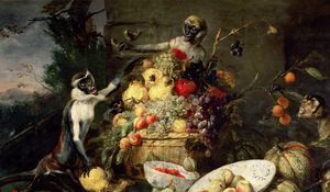 Preview wallpaper frans snyders, monkeys stealing fruit, picture, baroque, flanders