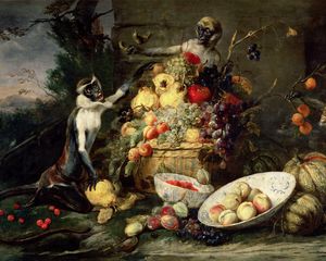 Preview wallpaper frans snyders, monkeys stealing fruit, picture, baroque, flanders