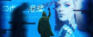 Preview wallpaper freedom, loneliness, art, inscription, hood, back
