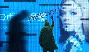 Preview wallpaper freedom, loneliness, art, inscription, hood, back