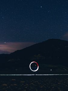 Preview wallpaper freezelight, circle, glow, hill, starry sky, stars