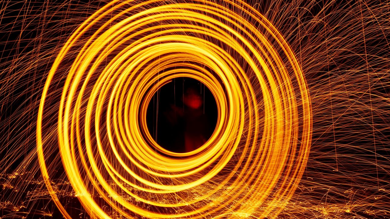 Wallpaper freezelight, long exposure, circle, sparks, night