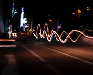 Preview wallpaper freezelight, long exposure, road, colorful, glow