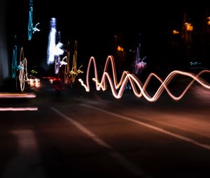 Preview wallpaper freezelight, long exposure, road, colorful, glow