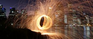 Preview wallpaper freezelight, sparks, night, city