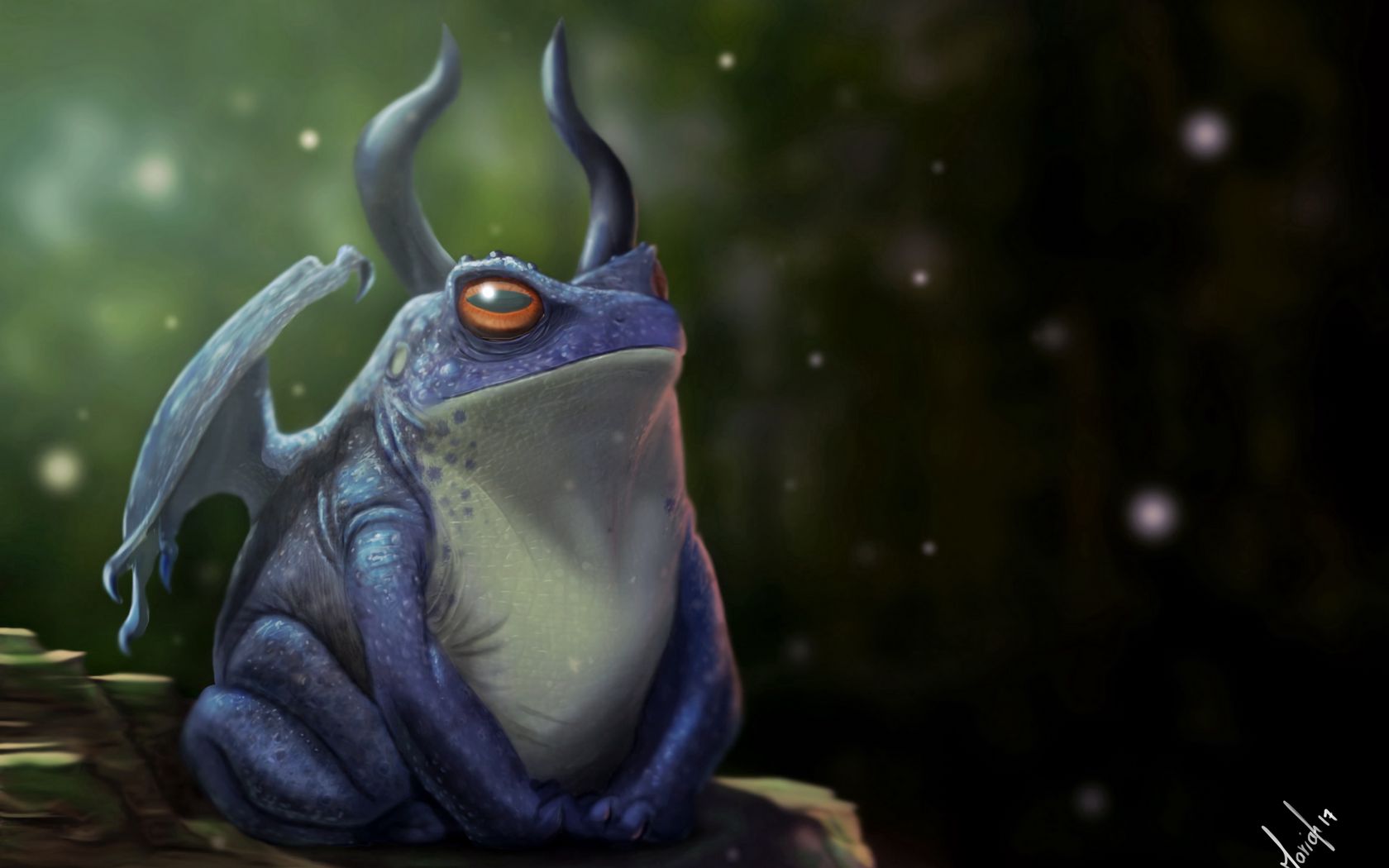 Download wallpaper 1680x1050 frog, dragon, horns, art widescreen 16:10