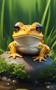 Preview wallpaper frog, eyes, stone, grass, art