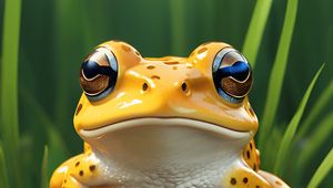 Preview wallpaper frog, eyes, stone, grass, art