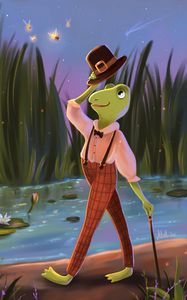 Preview wallpaper frog, hat, gentleman, art