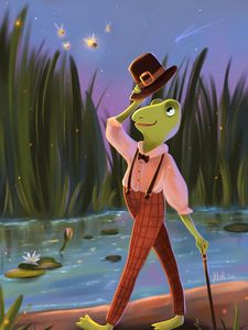 Preview wallpaper frog, hat, gentleman, art