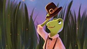 Preview wallpaper frog, hat, gentleman, art