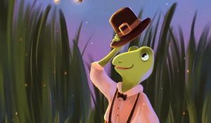 Preview wallpaper frog, hat, gentleman, art